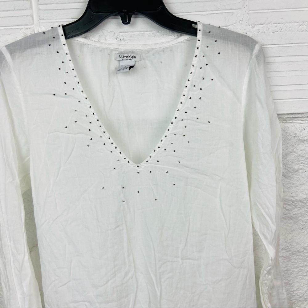 CALVIN KLEIN SWIMWEAR light weight 100% cotton beaded swimsuit coverup medium - Picture 5 of 17